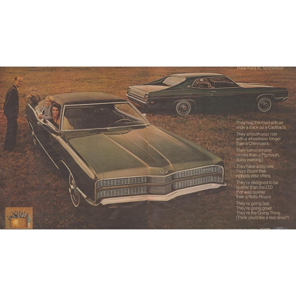 1969 Ford Vintage Print Ad  Luxury LTD SportsRoof XL Automobile Garage Man Decor